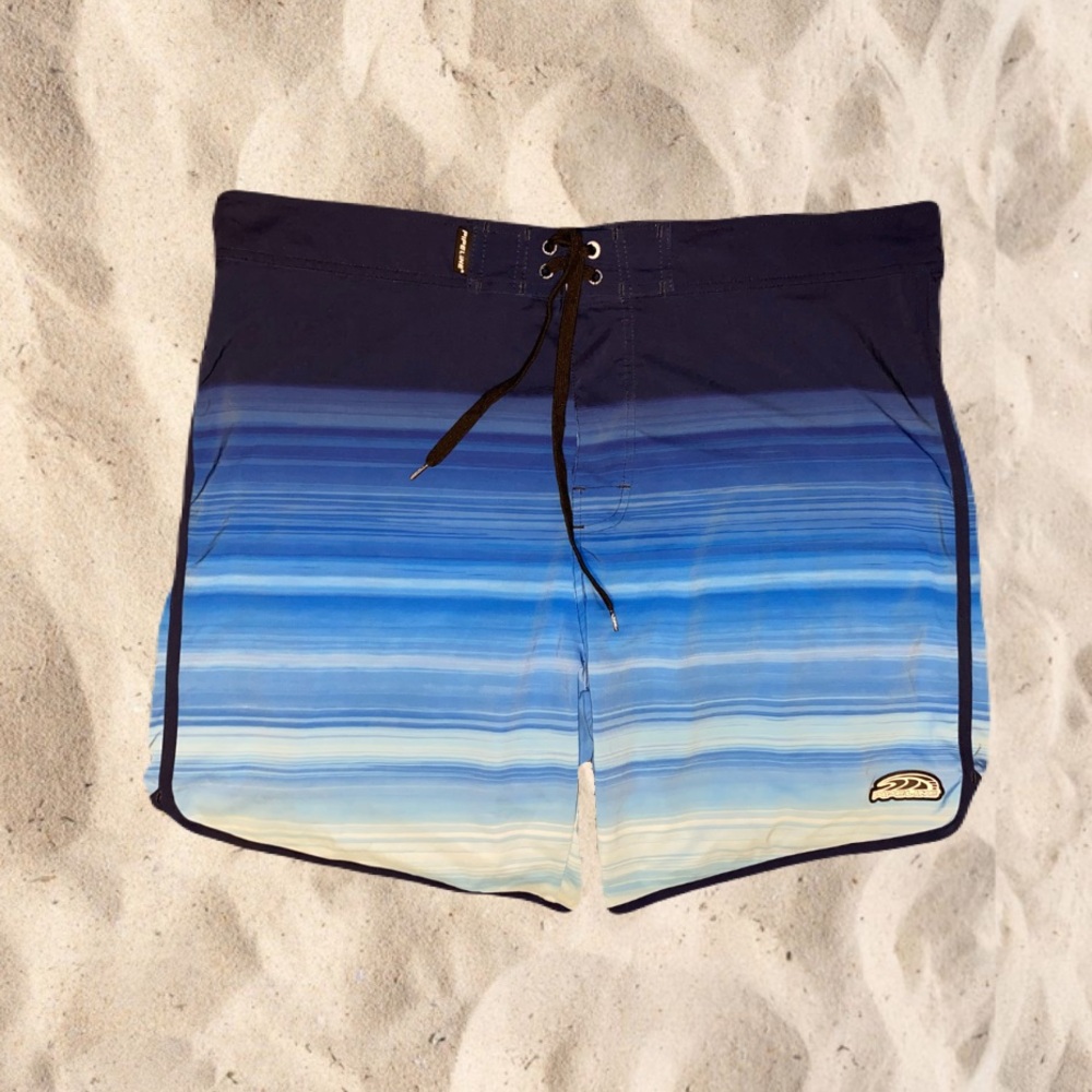“blue and white Pipeline swim shorts” 🌊